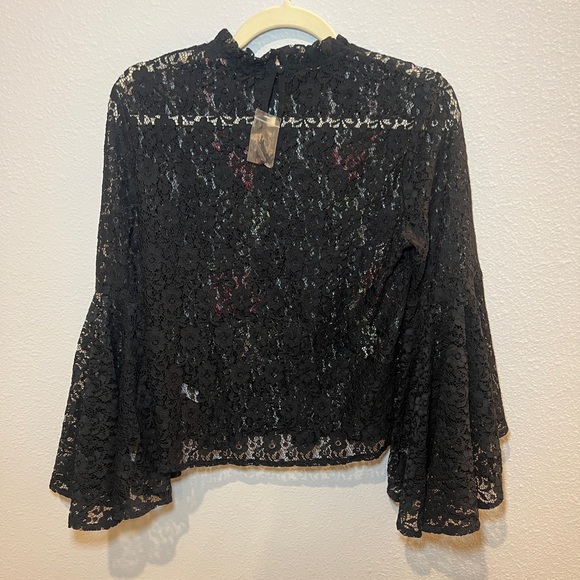 Jealous Tomate Black Lace Top Rosses Ruffle Sleeves Size S - Picture 8 of 9